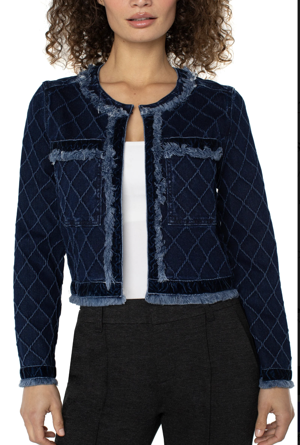 Fray Edge Jacket W/Velvet Trim LM1C04QLC