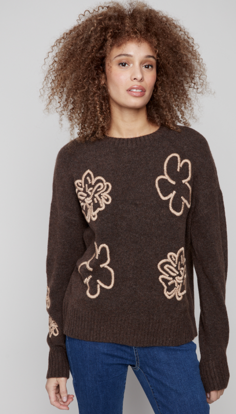 Embroidered Crew Neck Sweater C2886
