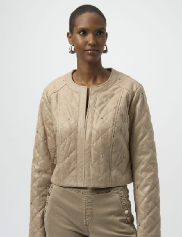 Foiled Faux Suede Diamond Quilt Studded Jacket 254929