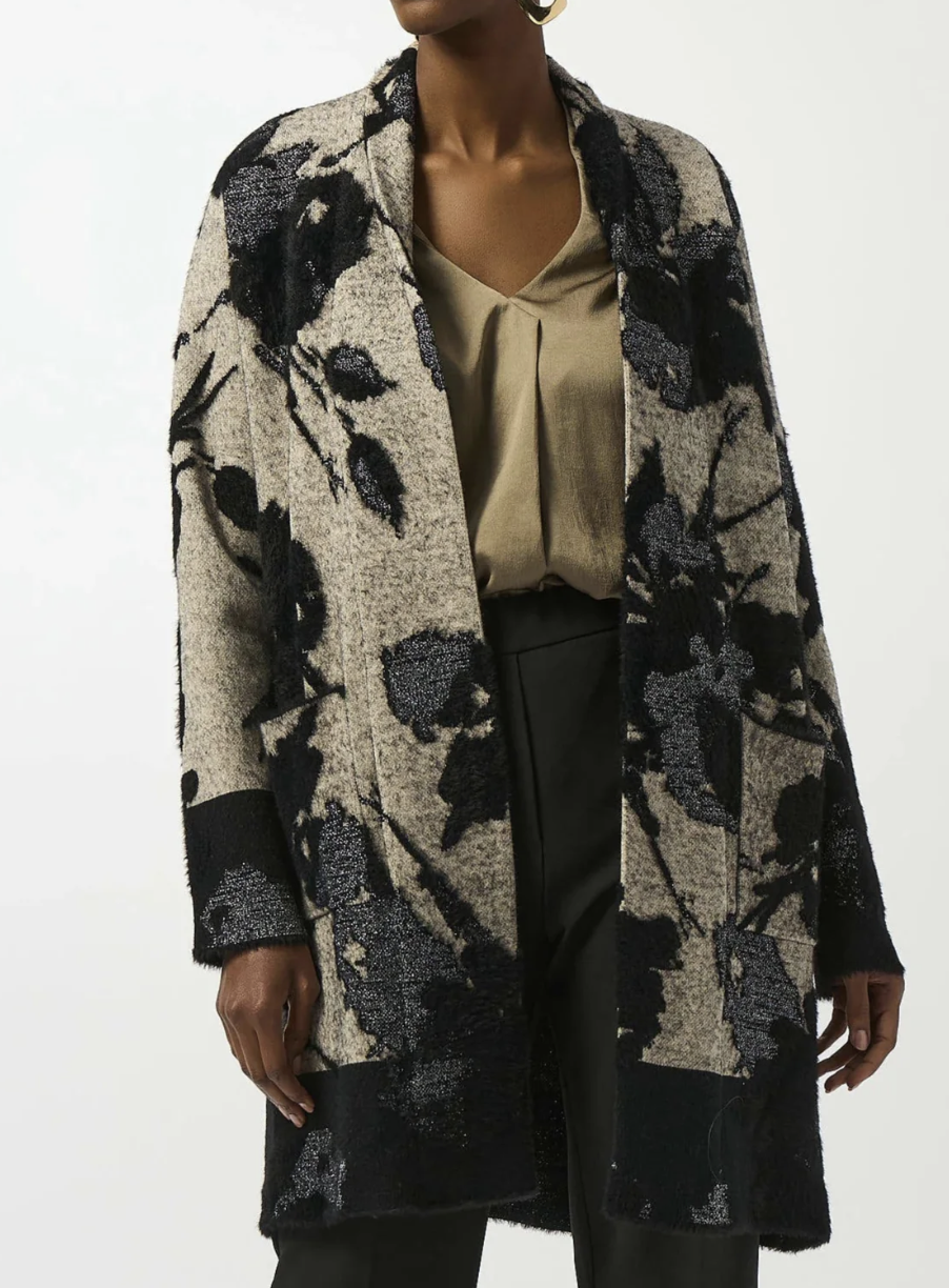 Abstract Jacquard Sweater Knit Long Cardigan T 253956