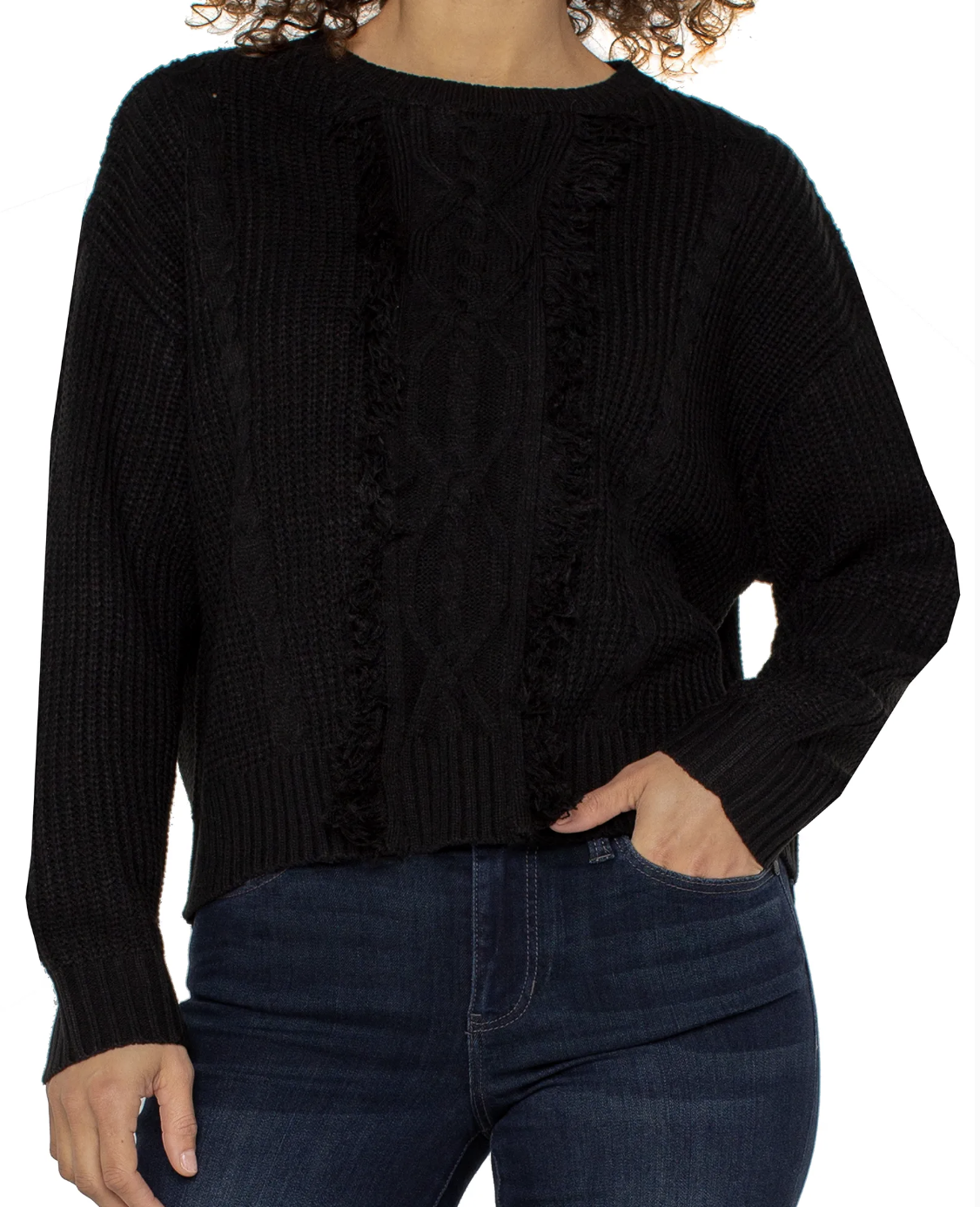 Long Sleeve Crew Neck Sweater W/Fringe LM8H50SR21