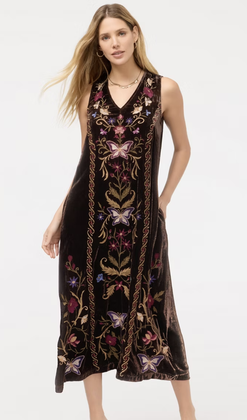 Velvet V-Neck Tank Dress-Carminia J30225-O