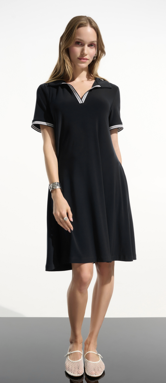 Silky Knit Trapeze Dress W/Polo Collar 261614