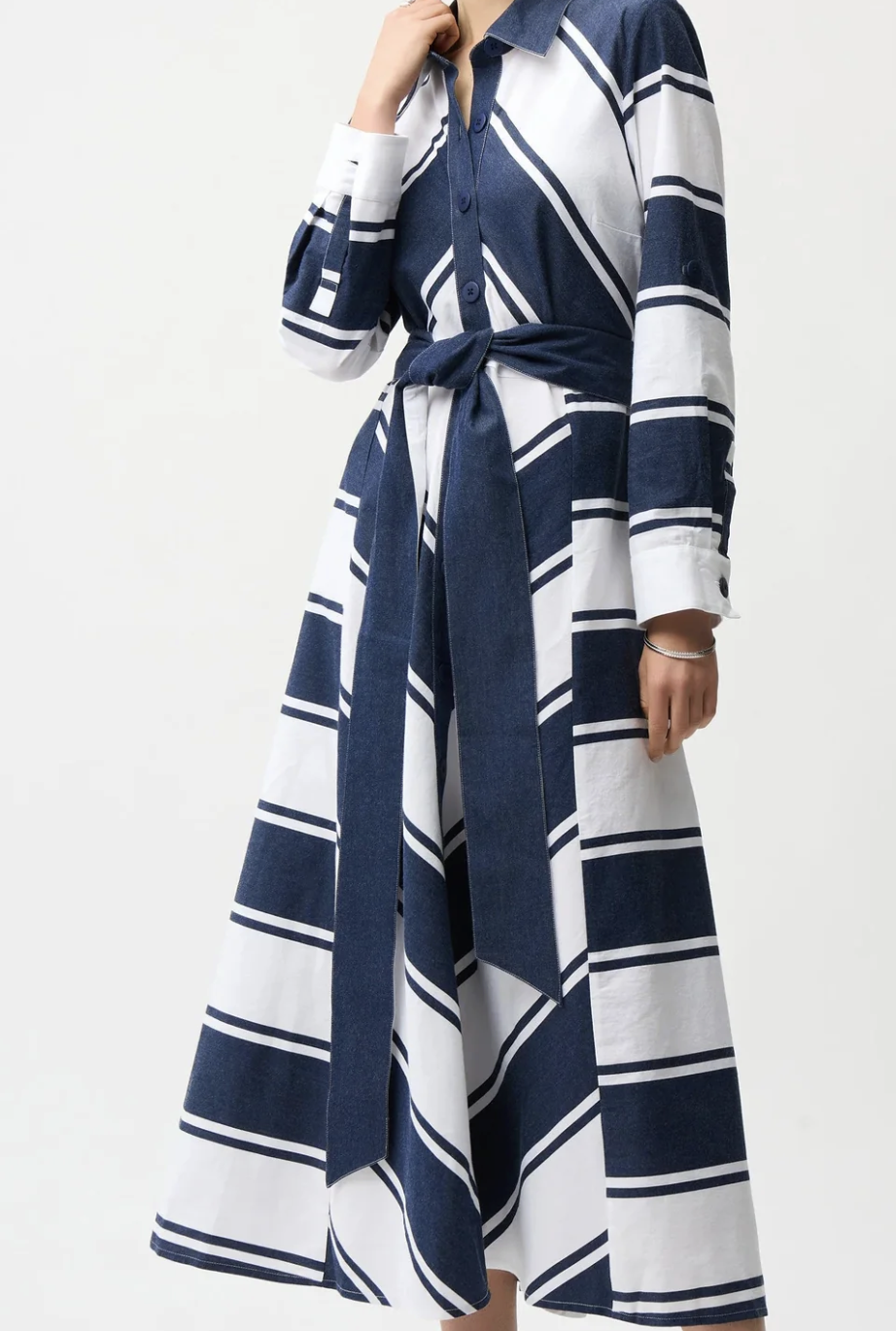 Cotton Stripe Fit And Flare Shirt Dress T 261936