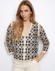 3/4 Sleeve Crochet V-Neck Cardigan C2981