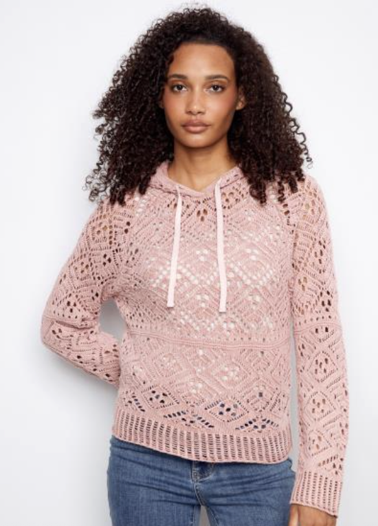 Cold Dye Raglan Crochet Hoodie C2949C