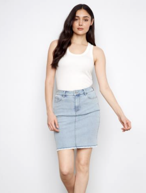Stretch Denim Skort W/Frayed Hem C7042TT