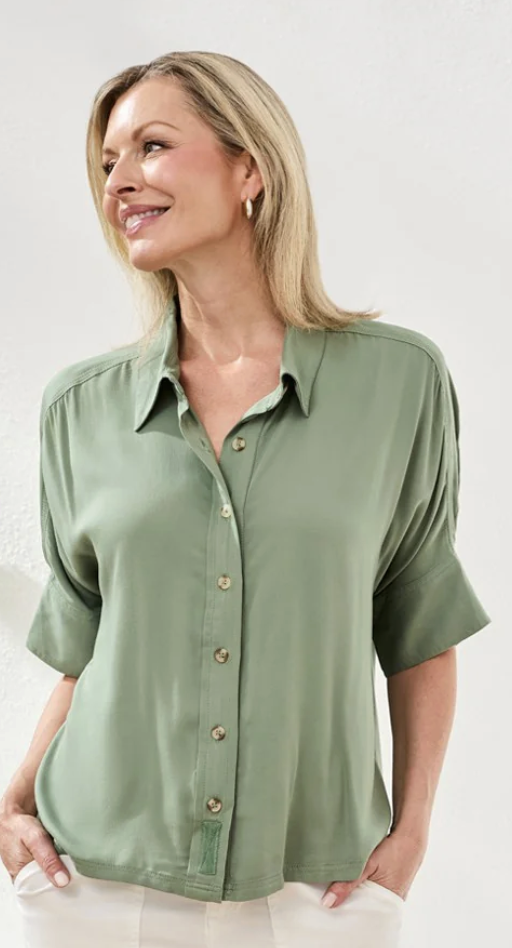 Elbow Sleve Button Front Blouse 3112O