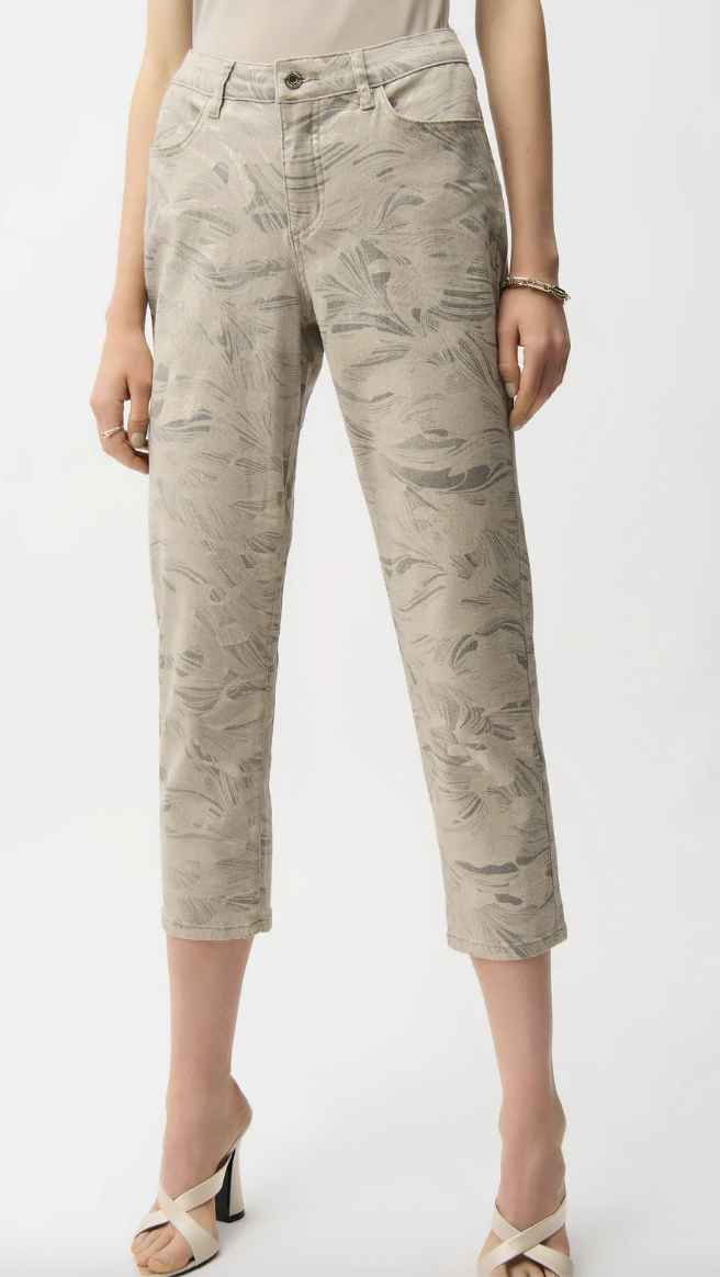 Metalic Abstract Print Slim Cropped Jeans 261959