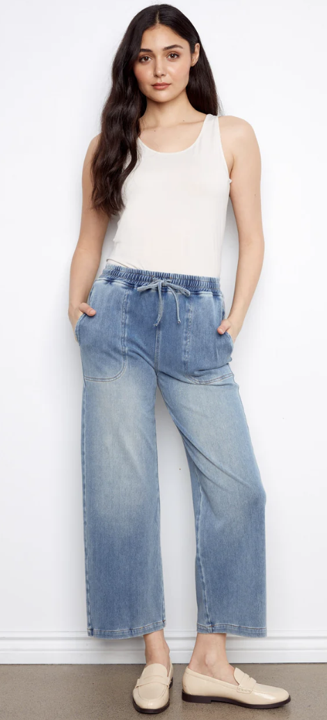 Knit Denim Wide Leg Jogger Pants C5787