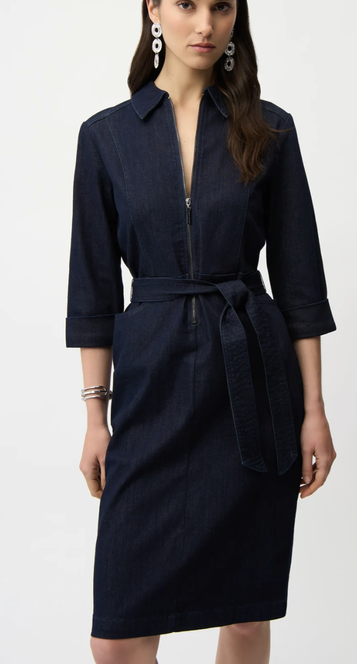 Denim Dress With Half Zip And Belt 261900