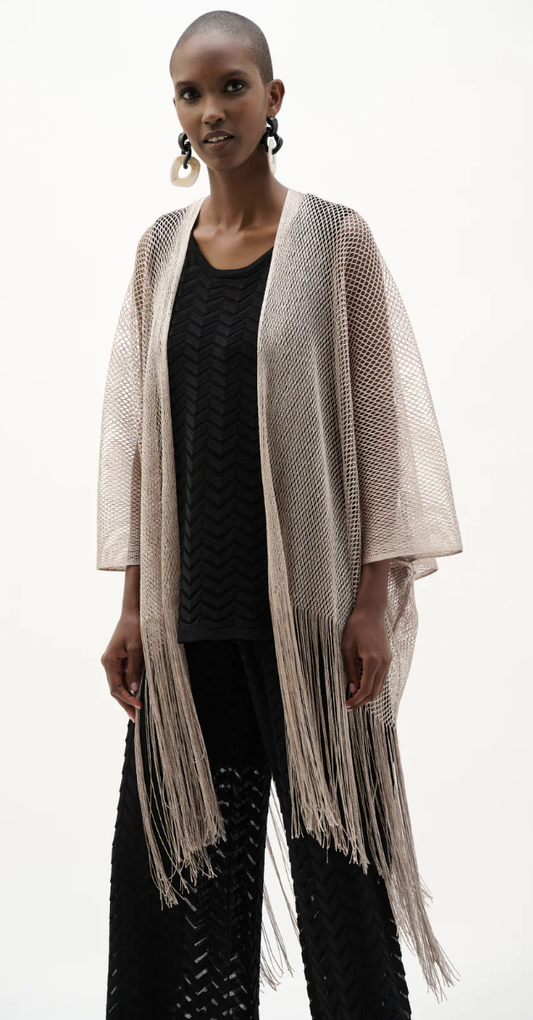 Woven Opened Stitch Draped Cover Up With Fringe 262973