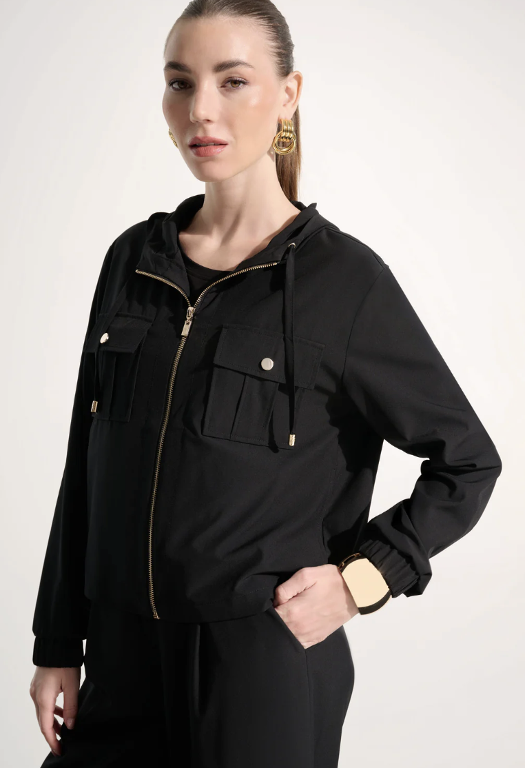 Stretch Woven Hooded Boxy Utility Jacket 262621