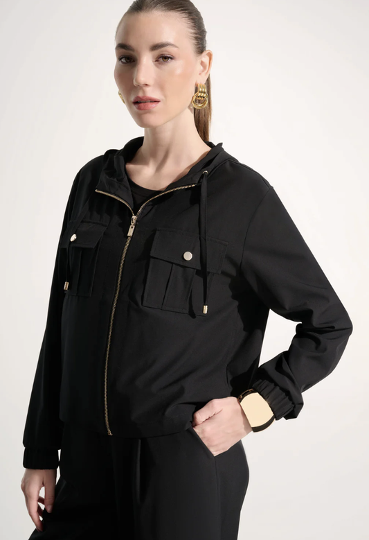 Stretch Woven Hooded Boxy Utility Jacket 262621