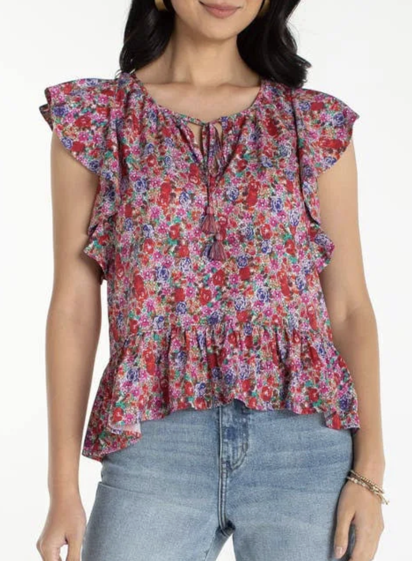 Flutter Sleeve Peplum Woven Top LM8K65PW3P43