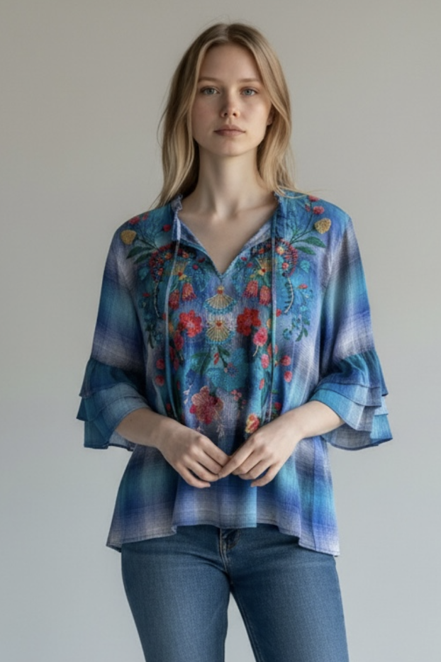 Ruffle Sleeve Blouse-Soline W10426-3