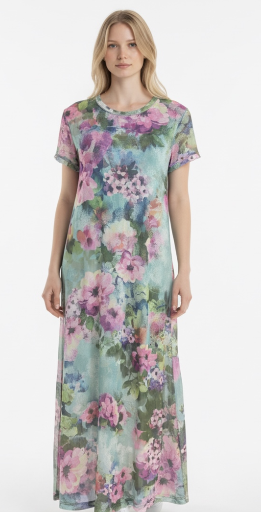 Short Sleeve Mesh Maxi Dress-Magnolia Mead T33626-3