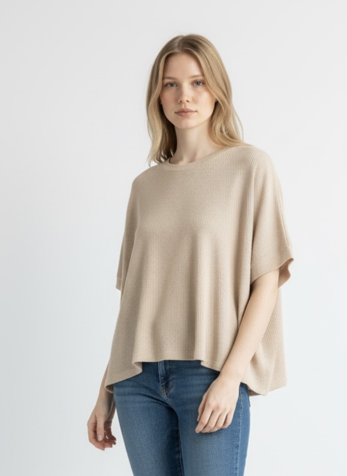 Half Sleeve Dolman Open Crew Boxy Top 41G-17840