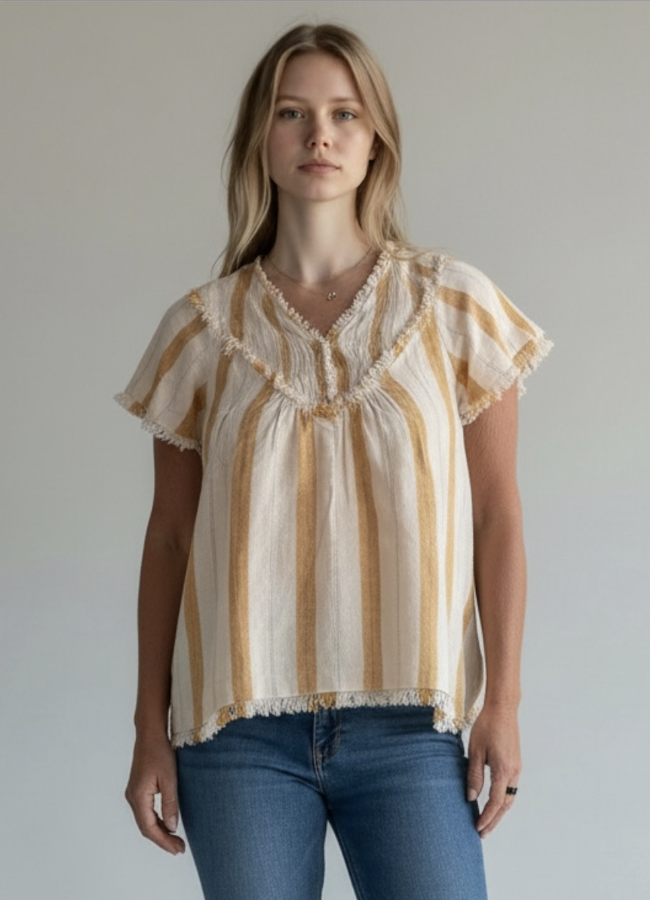 S/S Blouse W/Raw Edge & Smocking 6166O