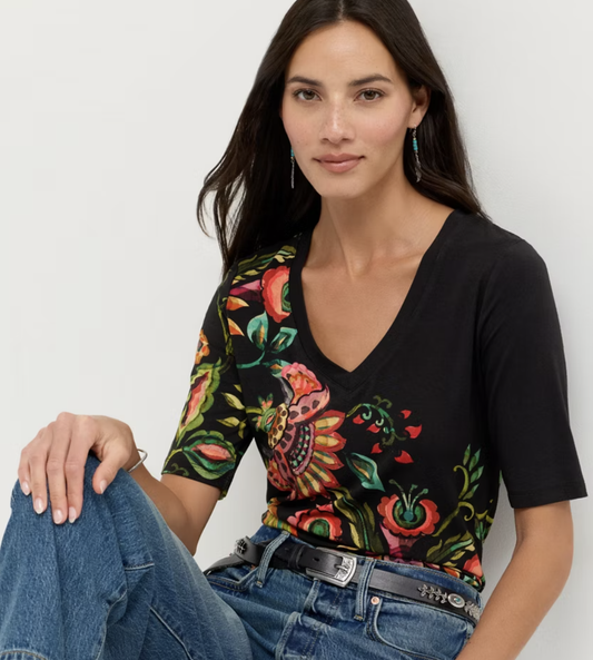 The Janie Favorite Fitted V-Neck Elbow Sleeve Tee  T12726A-4