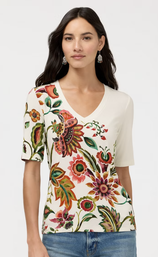 The Janie Favorite Fitted V-Neck Elbow Sleeve Tee T12726B-4