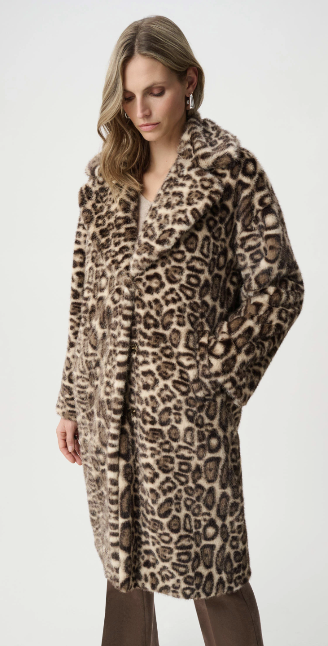 Faux Fur Leopard Print Straight Coat 263919