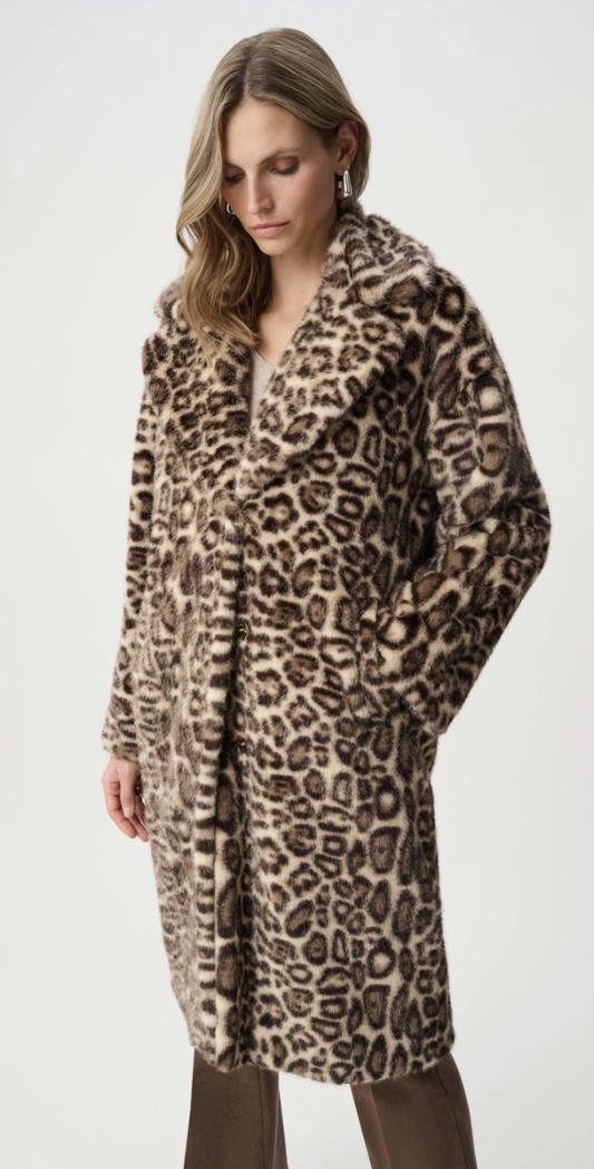 Faux Fur Leopard Print Straight Coat 263919