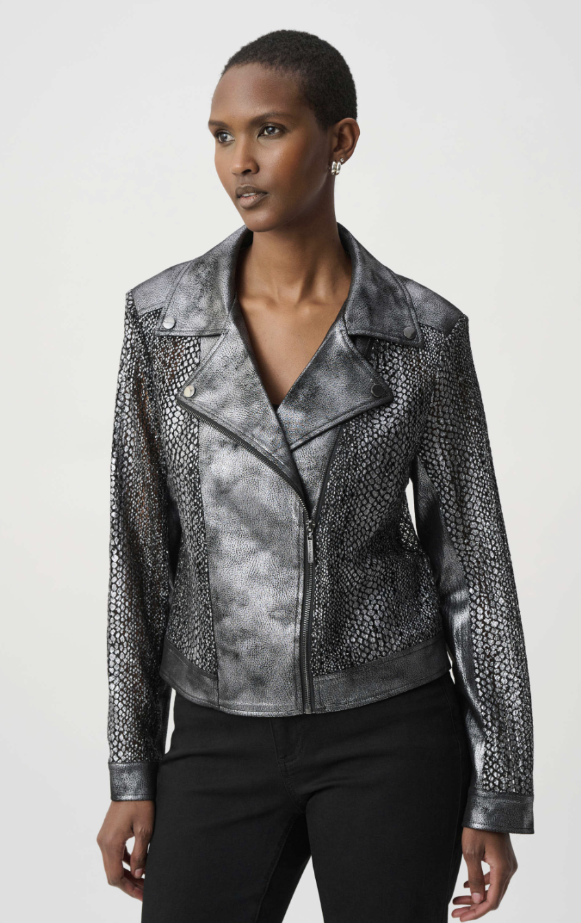 Foiled Faux Suede Moto Jacket 262902W26