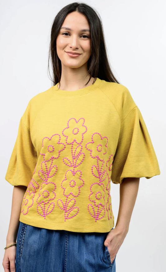 French Terry Crewneck W/Floral Design 921014