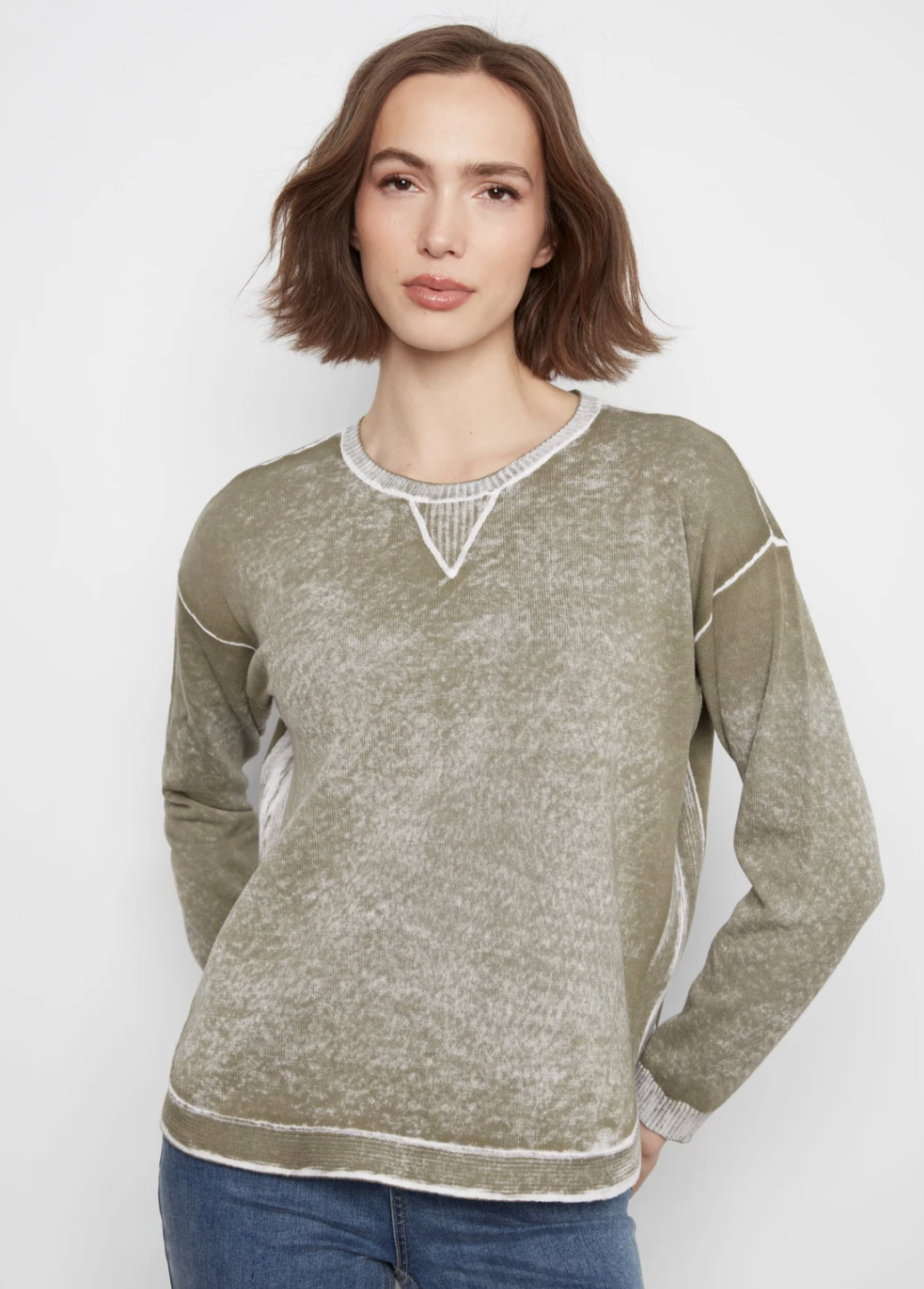 Long Sleeve Crew Neck Printed on Reverse Sweater C2010