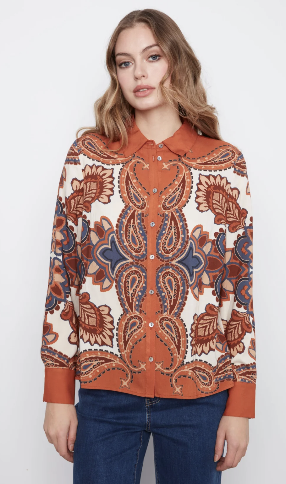 Placement Print Long Sleeve Button-Up Shirt C4721
