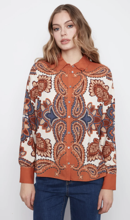 Placement Print Long Sleeve Button-Up Shirt C4721