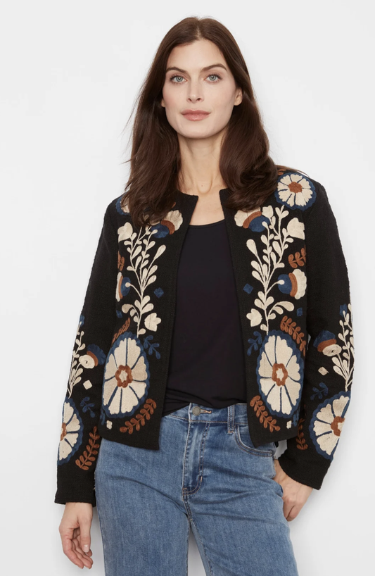 Edge to Edge Embroidered Cotton Basketweave Collarless Jacket C6368RP
