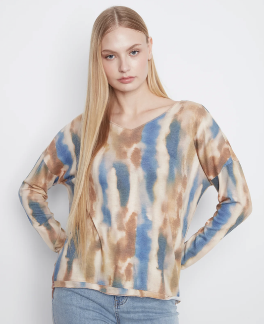 Printed Long Sleeve V-Neck Top C1292KPK