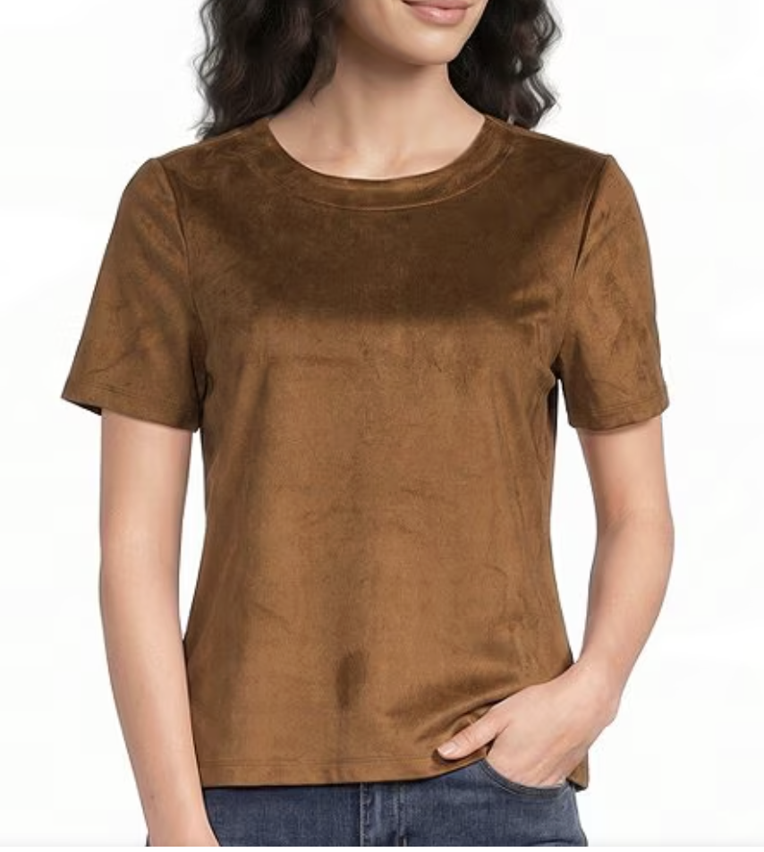 Faux Suede Short Sleeve Top With Black Zipper C1460PK