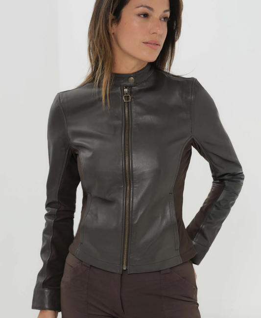 Kensington Leather Panelled Moto Jacket AB4750LV