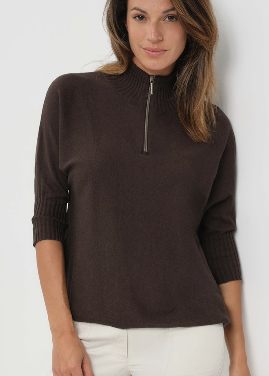 Lucely 1/4 Zip Elbowsleeve Mock Neck Sweater AB5252