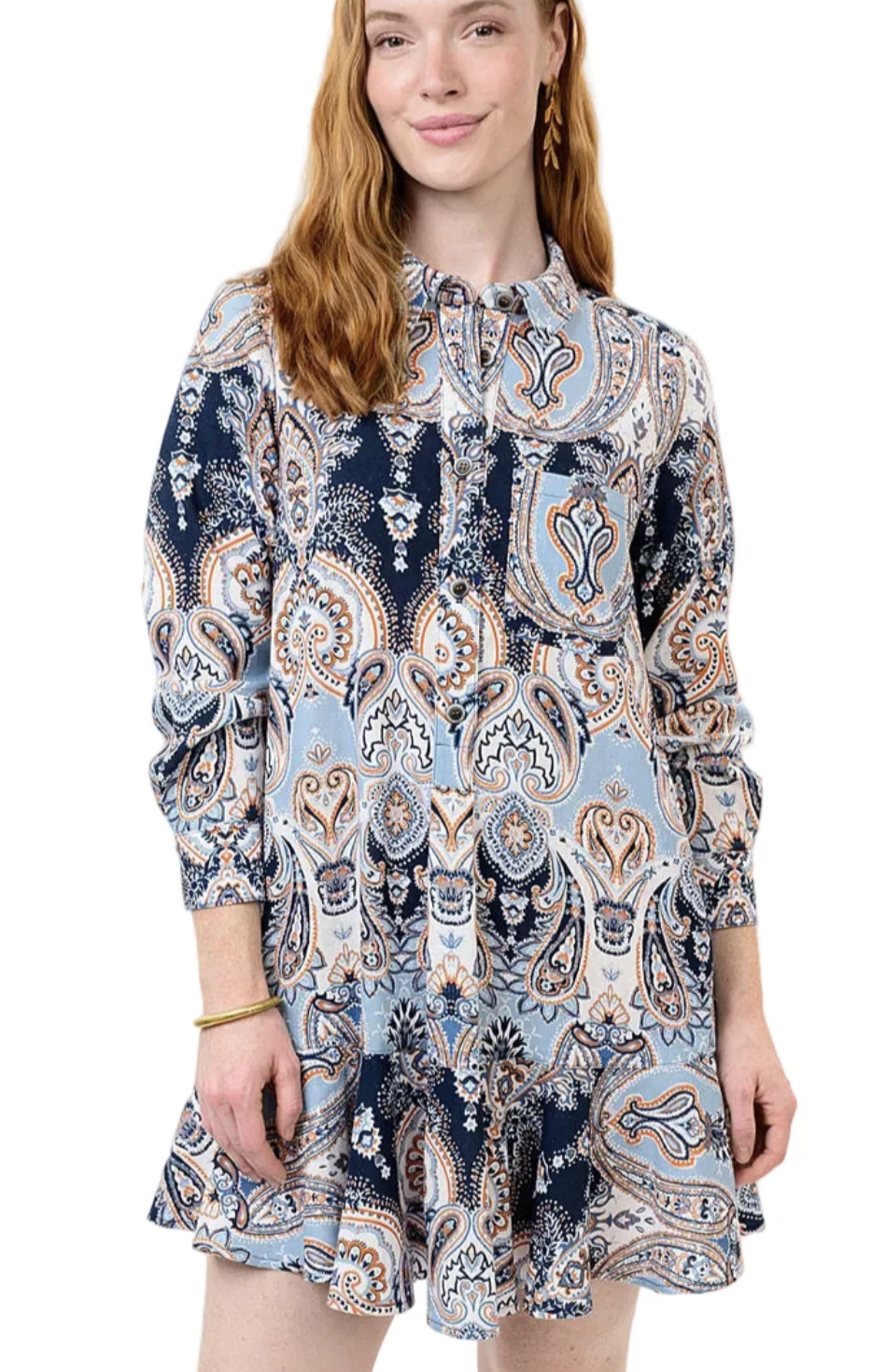Paisley Flounce Shirt Dress 72658