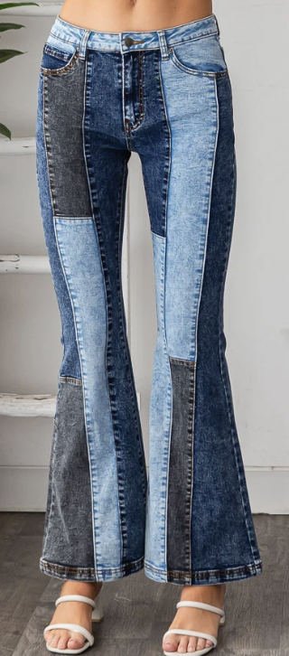Block Denim Flare Pants BP1140
