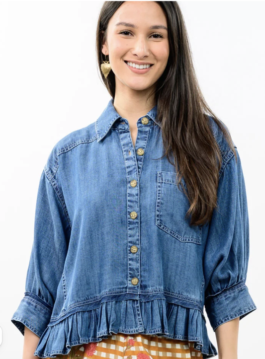 Denim Jacket W/Ruffle Peplum 121188