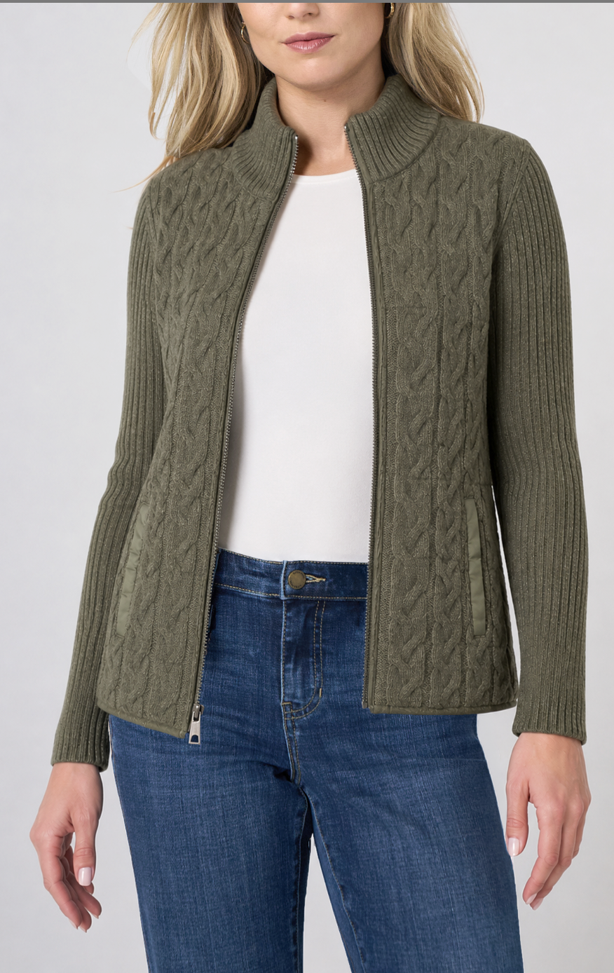 Long Slv Zip Front Quilted Sweater Jacket LM1D70SR37