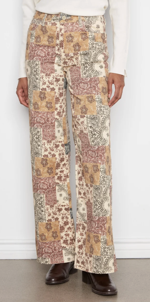 Long Wide Leg Printed Twill Pants C5839