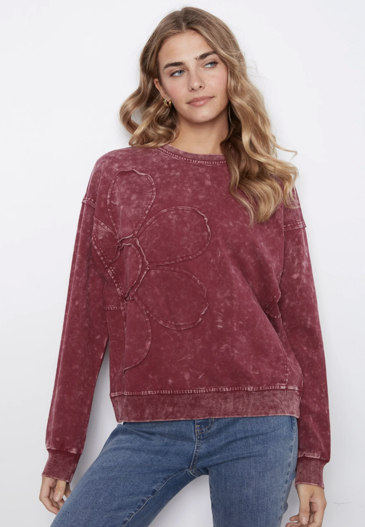 Long Sleeve Top With Flower Applique C1417R