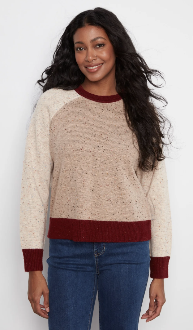 Raglan Long Sleeve Crew Neck Color Blocked Sweater C2079