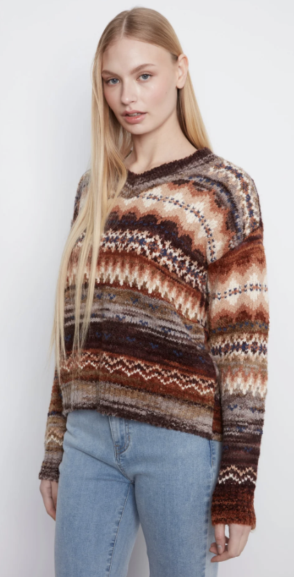 Long Sleeve V-Neck Space Dye Sweater C2108