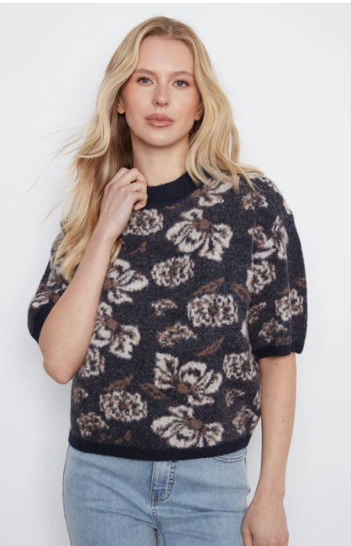 Elbow Sleeve Balloon Shape Jaquard Sweater  C2858J
