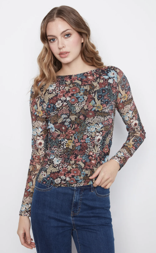 Mesh Boat Neck Top Lined At Body C1409RPK