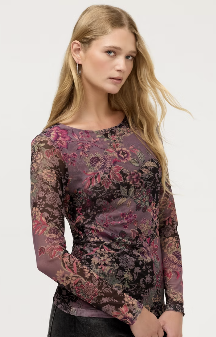 Long Sleeve Boat Neck Mesh Tee Jemma T10726-9