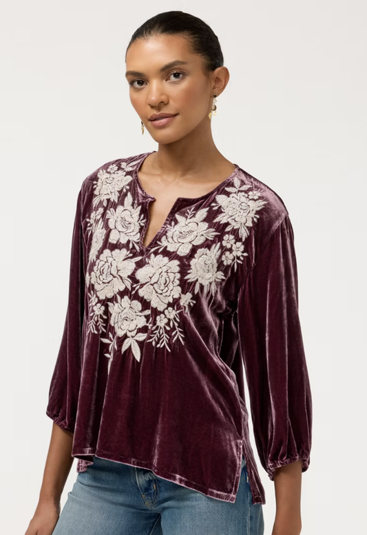 Split Neck Velvet Blouse Olenna J11626-9