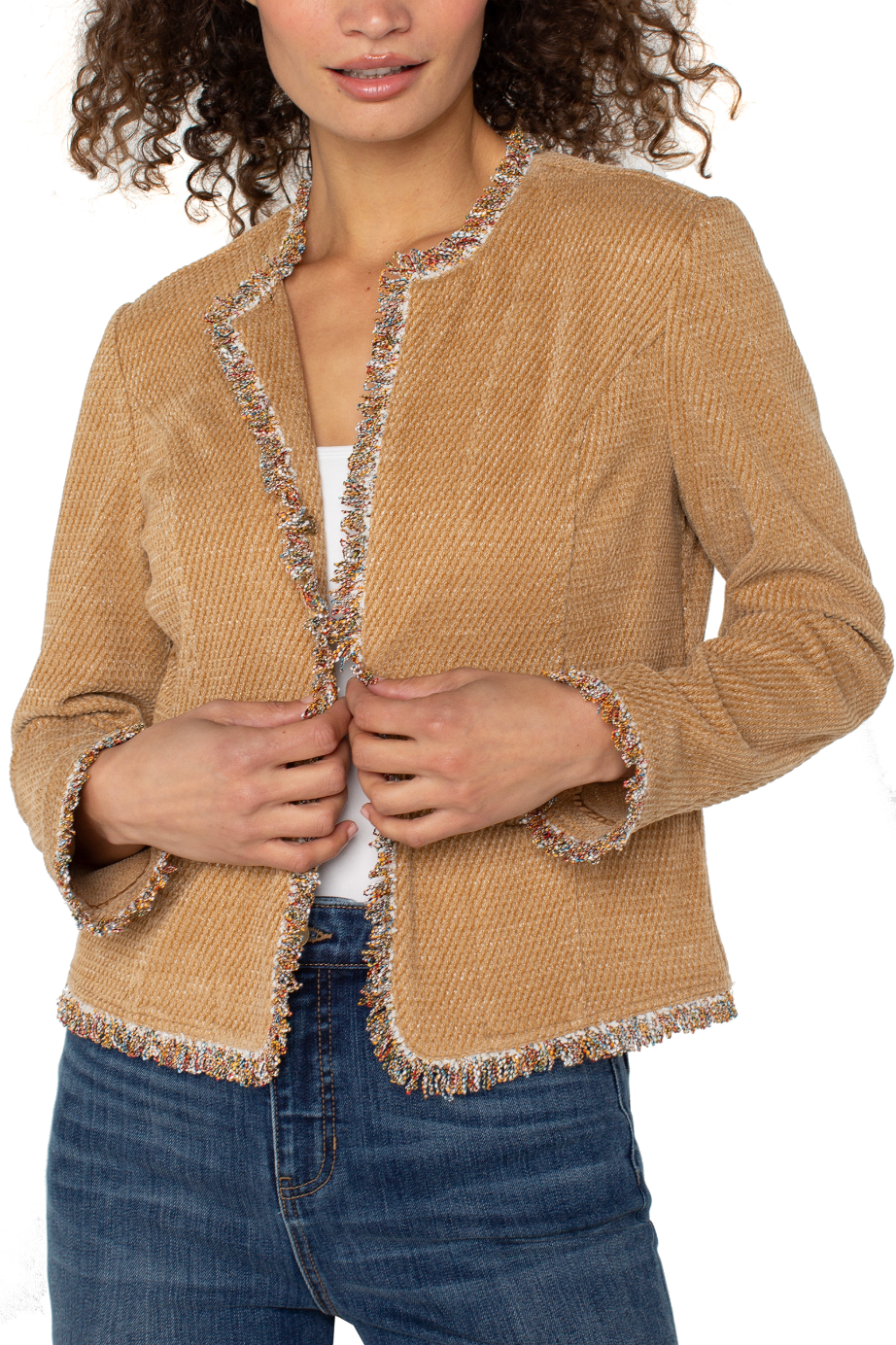 Collarless Jacket With Frayed Edges LM1B03KM01